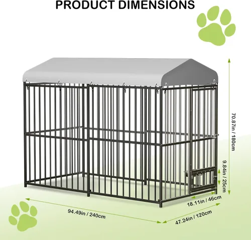 Vista 5 de GarveeTech Jaula para perros de 8 x 4 x 6 pies, jaula de metal resistente con cubierta superior impermeable, cuenco de alimentación giratorio