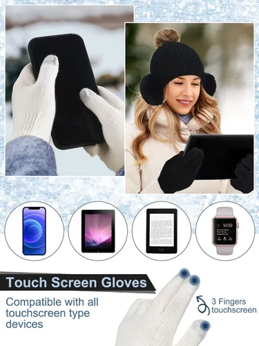 Vista 5 de 10 piezas de gorro de invierno bufanda guantes de punto cálido bufanda guantes pantalla táctil orejeras calcetines satén forro interior sombrero