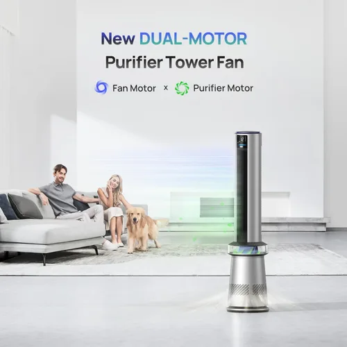 Vista 3 de Dreo Ventilador de torre purificador de aire de 45 pulgadas, ventilador inteligente 2 en 1 para dormitorio y ventilador Cruiser Pro T1 silencioso