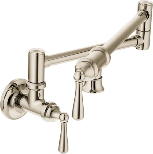 Vista 17 de Moen Grifo de cocina de doble junta montada en pared con brazo oscilante plegable de oro cepillado, S664BG
