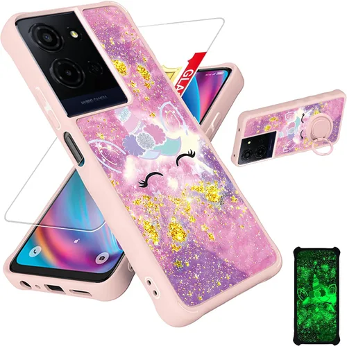 Vista 91 de jioeuinly Funda compatible con Oukitel P1 Pro con protector de pantalla de vidrio templado, policarbonato duro + silicona suave, soporte de anillo