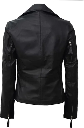 Vista 3 de Blingsoul Chaqueta de cuero marrón para mujer, chaquetas asimétricas de cuero para mujer