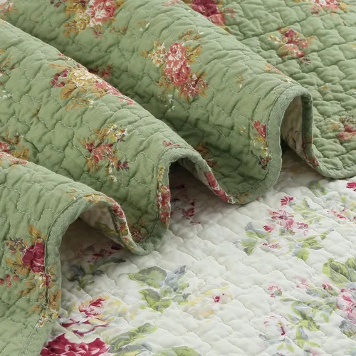 Vista 3 de Cozy Line Home Fashions Manta acolchada floral vintage, 100% algodón, reversible, para todas las estaciones (flores)