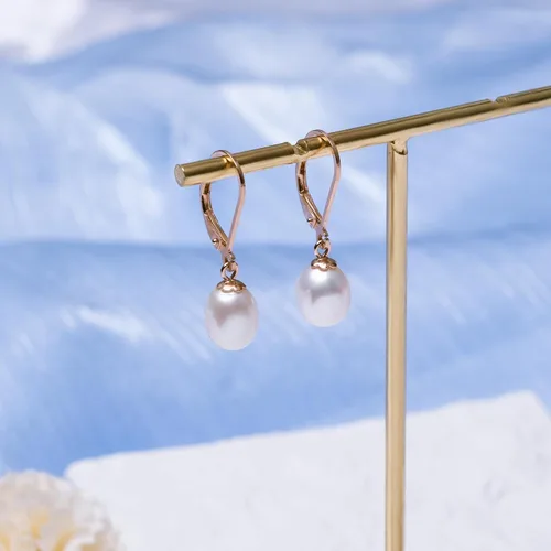 Vista 3 de Aretes colgantes de plata de ley 925 con perlas reales de agua dulce de calidad para mujer