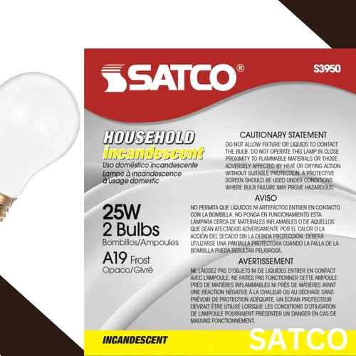 Vista 7 de Satco S3950 25W A19 - Bombillas incandescentes esmeriladas, 4 bombillas