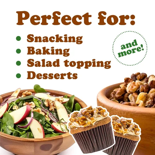 Vista 7 de Nueces tostadas secas, 1 libra - Piezas de nueces sin sal. Bocadillo delicioso y nutritivo. Apto para dieta cetogénica y paleo. Ideal