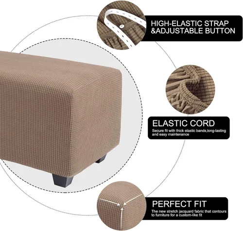 Vista 58 de PiccoCasa Funda otomana de alta elasticidad con parte inferior elástica, funda suave de tela jacquard a cuadros pequeños, funda rectangular