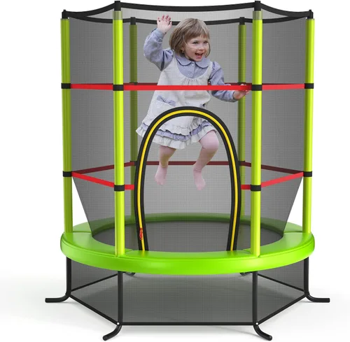Vista 13 de Giantex - Trampolín infantil de 55”, con red de seguridad y almohadilla de resorte, marco de acero resistente con cremallera integrada