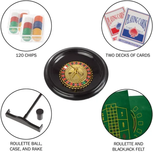 Vista 6 de Trademark, juego de póquer y ruleta de 16 pulgadas con accesorios