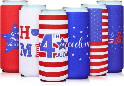 Vista 2 de BBTO Paquete de 6 fundas delgadas de neopreno para latas de bandera