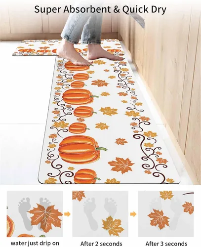 Vista 4 de Tapete de baño de calabaza naranja para bañera, antideslizante, de secado rápido y absorbente, tierra de diatomeas, fregadero de ducha, lavable