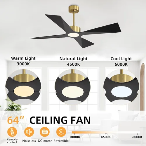 Vista 6 de WINGBO Ventilador de techo para exteriores de 64 pulgadas con clasificación húmeda, 4 cuchillas de plástico ABS, motor CC reversible, control remoto