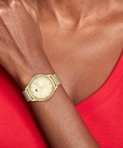 Vista 4 de Tommy Hilfiger Reloj multifunción de cuarzo para mujer con esfera de oro amarillo (Modelo 1782655), Dorado Plateado, Classic