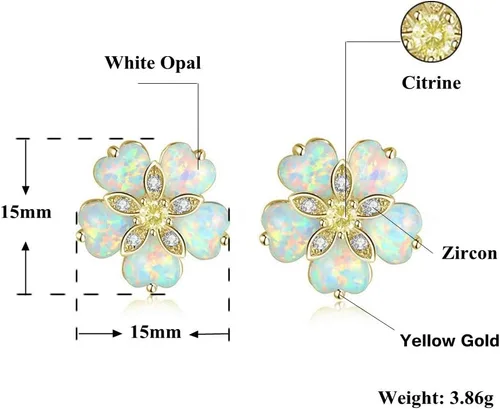 Vista 6 de CiNily Aretes tipo dormilona de ópalo con flores para mujer, chapados en rodio, hipoalergénicos, grandes piedras preciosas de 1932 pulgadas