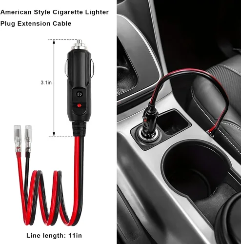 Vista 2 de Enchufe macho para encendedor de cigarrillos fusionado, adaptador de enchufe de encendedor de cigarrillos de 12 V 24 V con cables y luz LED, kit