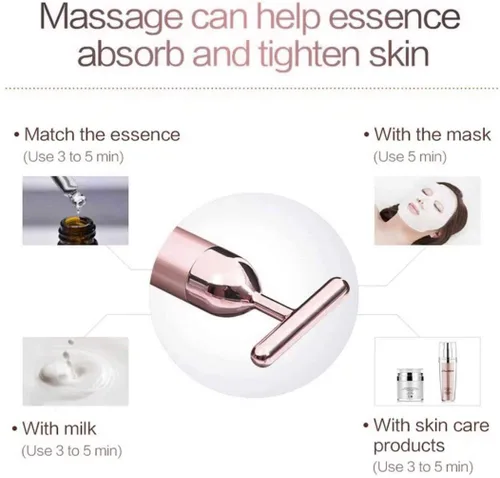 Vista 4 de GOODYBUY - Masajeador facial de pulso dorado de 24 quilates, con forma de T, herramientas de masaje facial para piel sensible, estiramiento firme