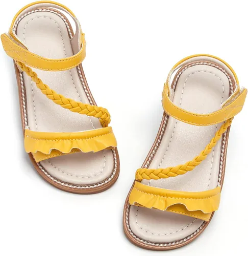 Vista 28 de GINFIVE Sandalias planas para niñas pequeñas, zapatos de vestir con punta Gf361-marrón