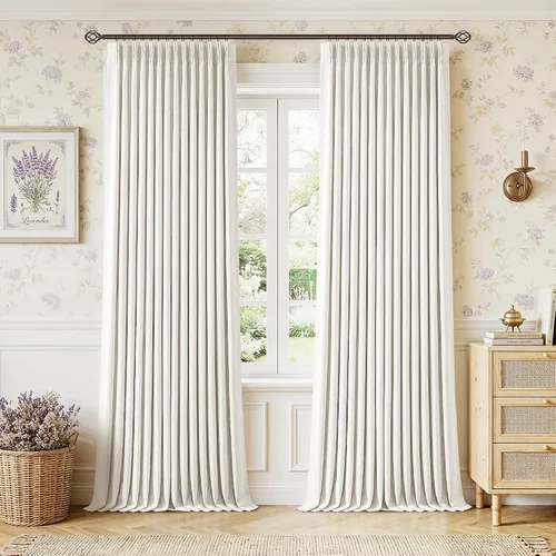 Vista 182 de Juego de 2 paneles de cortinas plisadas negras de 80 pulgadas para sala de estar, cortinas plisadas de lino con forro de 80 pulgadas de largo, 100%