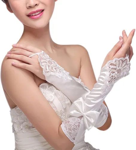 Vista 7 de De la Mujer Fingerless Stretch Satén Encaje para Novia guantes para Boda Fiesta Formal