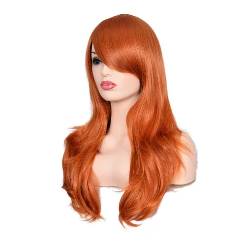 Vista 3 de Morvally - Peluca de cabello sintético lacio y ondulado con flequillo, 23 pulgadas de largo, resistente al calor, para Cosplay, disfraz de Halloween