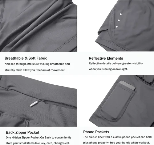 Vista 4 de Ksmien - Pantalones cortos 2 en 1 para mujer, ligeros, deportivos, con forro con bolsillos para teléfono, para correr, entrenar, ir al gimnasio
