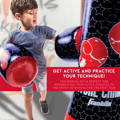 Vista 6 de Franklin Sports Juego de saco de boxeo inflable y guante Bopper, perfecto para niños y niños pequeños, bolsa de boxeo de gran tamaño y guantes