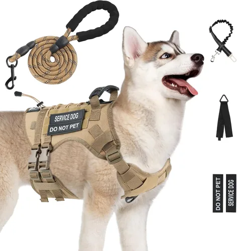 Vista 25 de Arnés táctico sin tirones para perro, tamaño pequeño, chaleco para perro de servicio, S, negro Arnés táctico y correa para perro, arnés ajustable