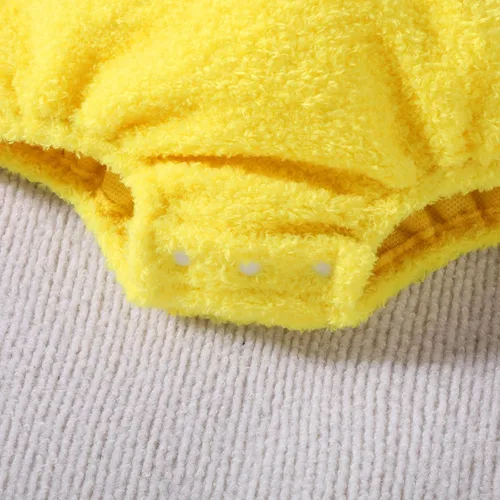 Vista 5 de FOUTTUE Disfraz de pollo para bebé, disfraz de animal de pollo, mameluco de vellón, conjunto de gorro de 9 a 12 meses, ropa para bebé niño
