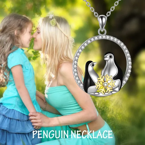 Vista 2 de POTOPYY - Collar con colgante en plata de ley 925, colgante de animales con diseño de conejo, elefante, pingüino. Regalo de joyería para mujeres