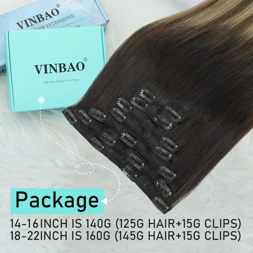 Vista 72 de VINBAO Extensiones de cabello humano con clip, balayage, color marrón ceniza a rubio caramelo, 14 pulgadas, 6 unidades, 3.53 onzas, 6