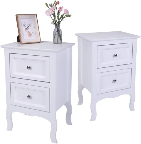 Vista 9 de Juego de 2 mesitas de noche blancas, mesitas de noche con cajón para sala de estar, dormitorio, mesita de noche para sala de estar, mesitas de noche