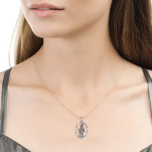 Vista 2 de Collar de plata de ley San Cristóbal Micheal Jude Taddaeus Virgen María para mujeres y hombres, colgante de medalla de amuleto, joyería de regalo
