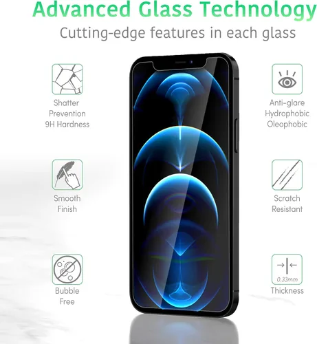 Vista 2 de TalkWorks Protector de pantalla de vidrio templado prémium para iPhone 12/12 Pro, iPhone 13/13 Pro, iPhone 14 – Incluye bandeja de instalación