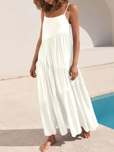 Vista 3 de ANRABESS - Vestido largo de verano para mujer, vestido de lino casual, holgado, sin mangas, con tirantes delgados y estilo bohemio, para playa