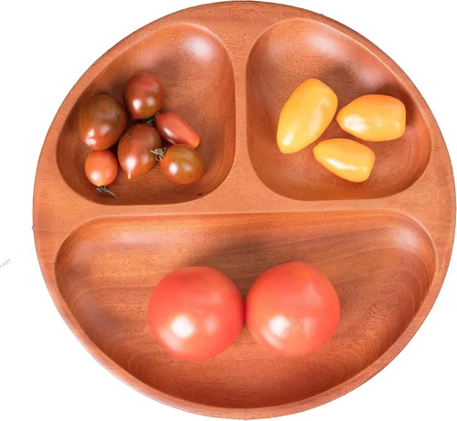 Vista 9 de VieWood Bandeja de madera para servir, platos de madera divididos de 3 compartimentos, platos de madera para postres divididos, bebidas, cupcakes