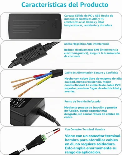 Vista 3 de Fuente de alimentación de 12V 5A Adaptador de corriente alterna de 60W