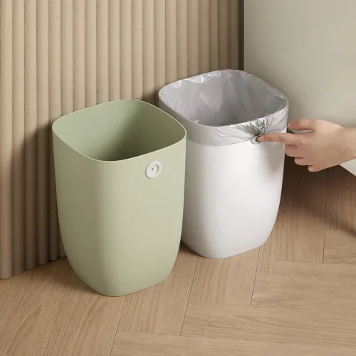 Vista 4 de Cubo de Basura para Baño, Cubo de Basura Rectangular de Plástico con Soporte para Forro de Basura para Dormitorio, Sala de Estar, Pequeña Cesta