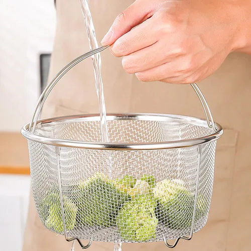 Vista 9 de Cesta de vapor para olla a presión, de acero inoxidable, con mango de agarre cómodo para cocinar, accesorios para ollas, 7.9-8.3 in