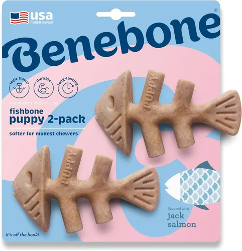 Vista 13 de Benebone Puppy Wishbone - Juguete masticable para perro, fabricado en Estados Unidos, sabor a tocino real, pequeño