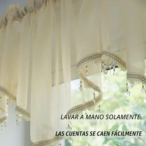 Vista 5 de PearAge Cortinas Cenefa Transparente con Cuentas para Sala de Estar, Cenefa de Ventana de Granja con Bolsillo para Barra, Cenefa de Cortina de Gasa
