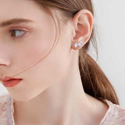 Vista 6 de KQF Aretes de plata de ley S925 con diseño de piedra lunarópaloturquesa, Plata