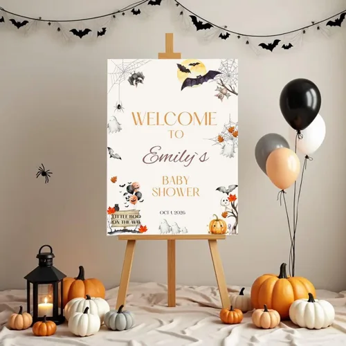 Vista 17 de Personalized Halloween Baby Shower Welcome Sign, A Little Boo Baby Shower Welcome Sign, Pumpkin Decorations,girl, Halloween Decor 12" X 18" (Small)