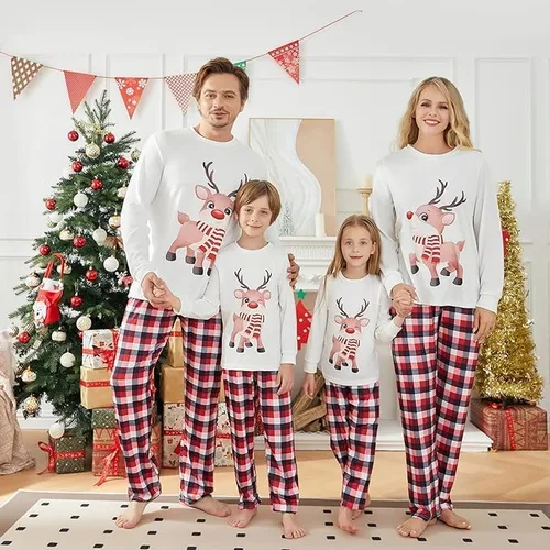 Vista 3 de WakeUple Pijamas de Navidad a juego para la familia, conjuntos de pijamas de Navidad clásicos rojos para mujeres, hombres, niños, perros y bebés