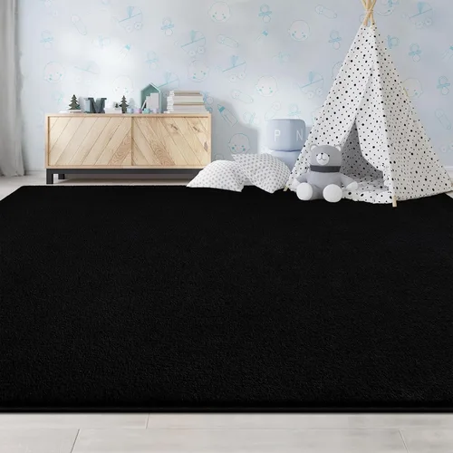 Vista 7 de Alfombras grandes para sala de estar, dormitorio, alfombra negra de 4 x 6 pies, alfombra shag minimalista moderna, alfombra suave, gruesa y cómoda