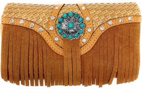 Vista 4 de Western Cowgirl Oculto llevar franja Concho ágata bolso Hobo hombro bolso con cartera a juego en marrón