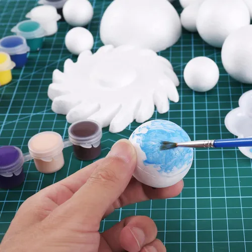 Vista 6 de FFchuanhe Kit de 72 bolas de espuma modelo de sistema solar, incluye palos de bambú de espuma para manualidades, pigmentos de color, bandeja