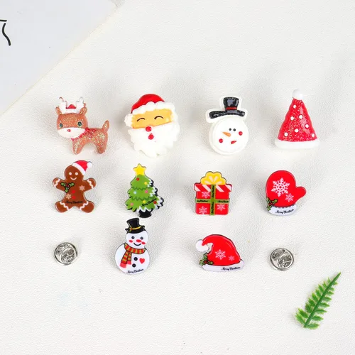 Vista 5 de LONG TIANTIAN 10 broches de Navidad lindos para Navidad, árbol de Papá Noel, Papá Noel, reno, broche de regalo para mujeres y niñas, Aleación