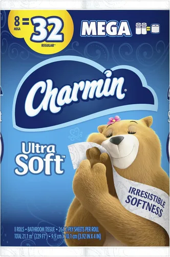 Vista 2 de Charmin Papel higiénico ultra suave de 2 capas, 264 hojas por rollo, 8 rollos por paquete, caja de 3 paquetes