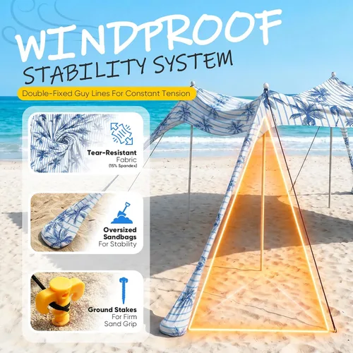 Vista 11 de Sekey Toldo de playa de aluminio con protección solar UPF 50+ - Toldo de playa portátil de 10 x 10 pies con cuerda resistente al viento y postes