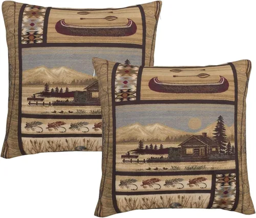 Vista 19 de Juego de 2 fundas de almohada cuadradas de 18 x 18 pulgadas, estilo retro, natural, cabaña, cisne, pez, pato, decoración para el hogar, sofá, fundas